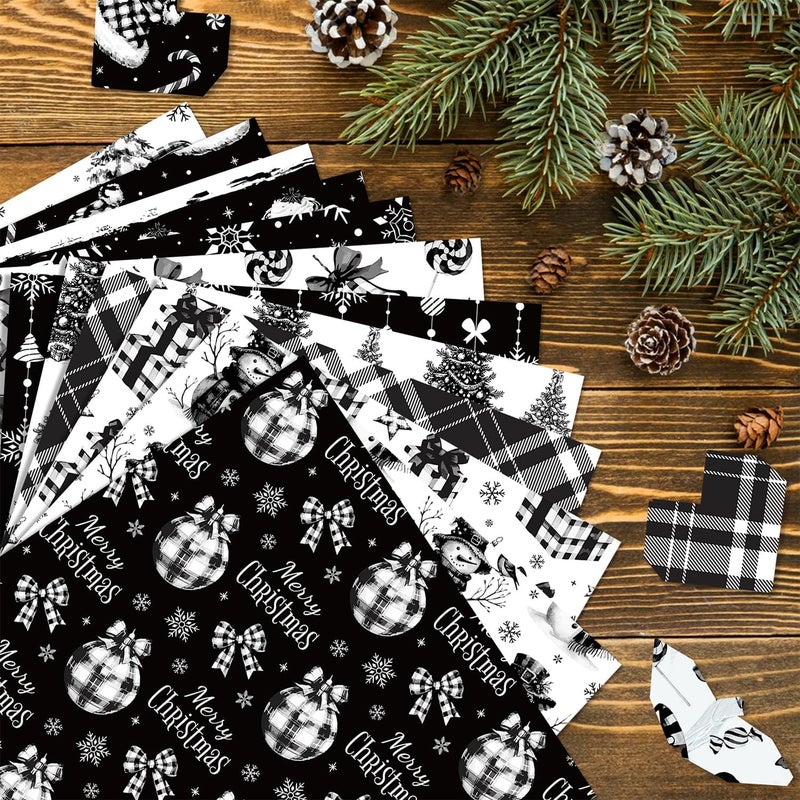Feivando 24 Sheets Christmas Scrapbook Paper 12'' × 12'' Double-Sided Xmas Black Plaid Pattern Paper Decorative Art Cardstock for Holiday DIY Crafts Card Making Scrapbook Supplies - Image 5